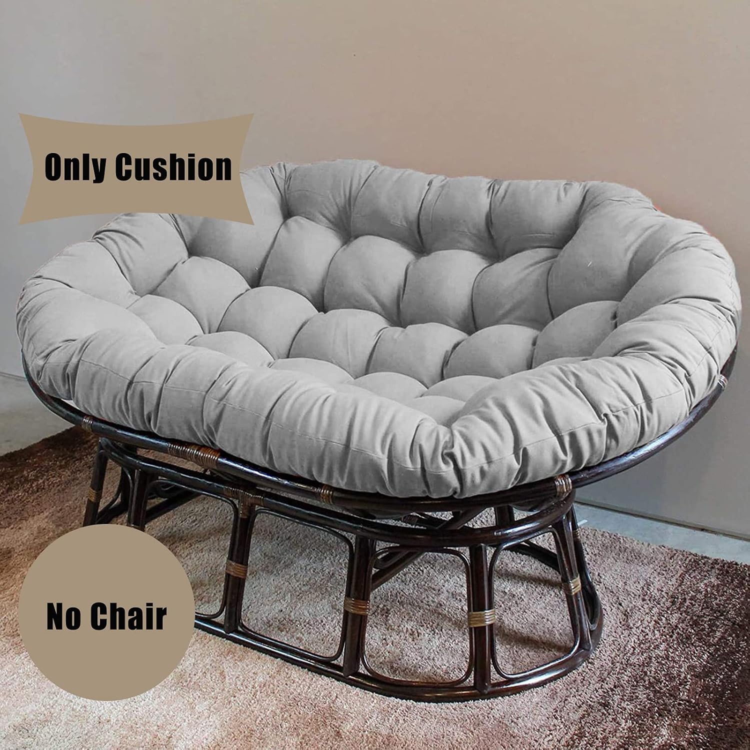Papasan Cushion, Hanging Basket Chair Cushions for Garden Furniture Double Papasan Patio Seat Cushion Hanging, Swing Thick Seat Cushions, for Hanging Chair,Gray,65456in
