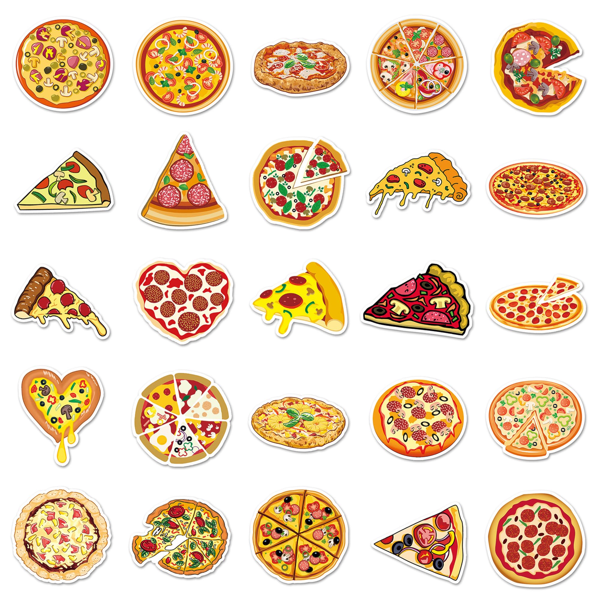 Aiwuding Pizza Decals Pack, 50PCs - Aesthetic Vinyl Stickers for Hydro Flask, Laptop, Water Bottle, Kids, Teens, Girls, Cars