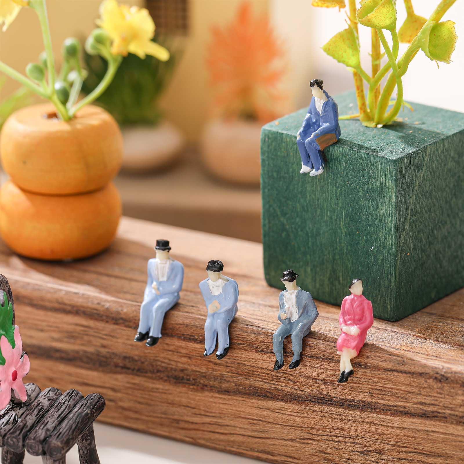 Namalu 50 Pcs 1: 87 Sitting Pose Scale Mini People Figurines Set Tiny Sitting People Colorful Model Miniature Trains Architectural Painted Figures Model Tiny Plastic Figurines for Miniature Scenes - Image 4
