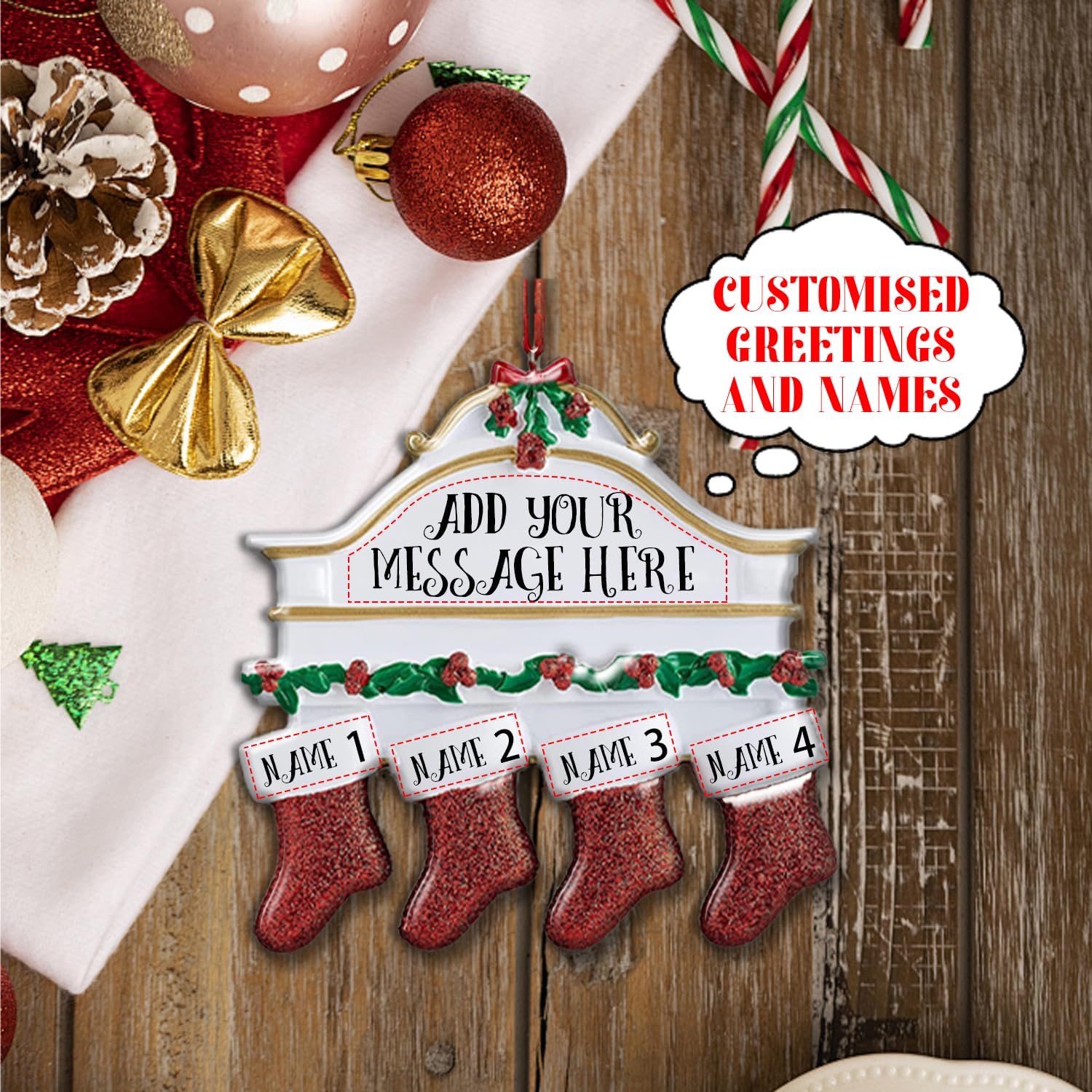 Custom Personalized Christmas Ornaments 2024 Christmas Stocking Ornaments for Christmas Tree 3D Resin Hanging Xmas Decor Customize 2-8 Name Ideal Gifts for Family Friends
