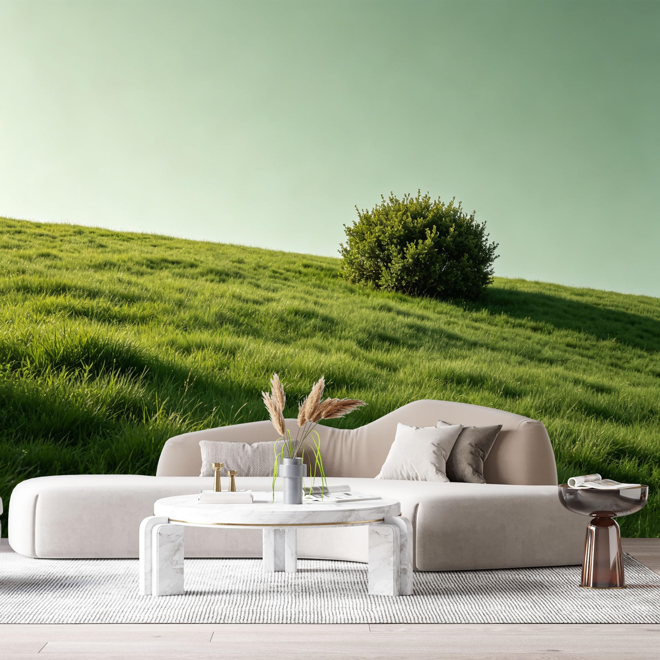 Custom Size Wall Murals Green Hill Landscape Botanical Bush Minimalist Nature Scene SelfAdhesive Wall Fabric Removable Large Wallpaper for Photo Living Room