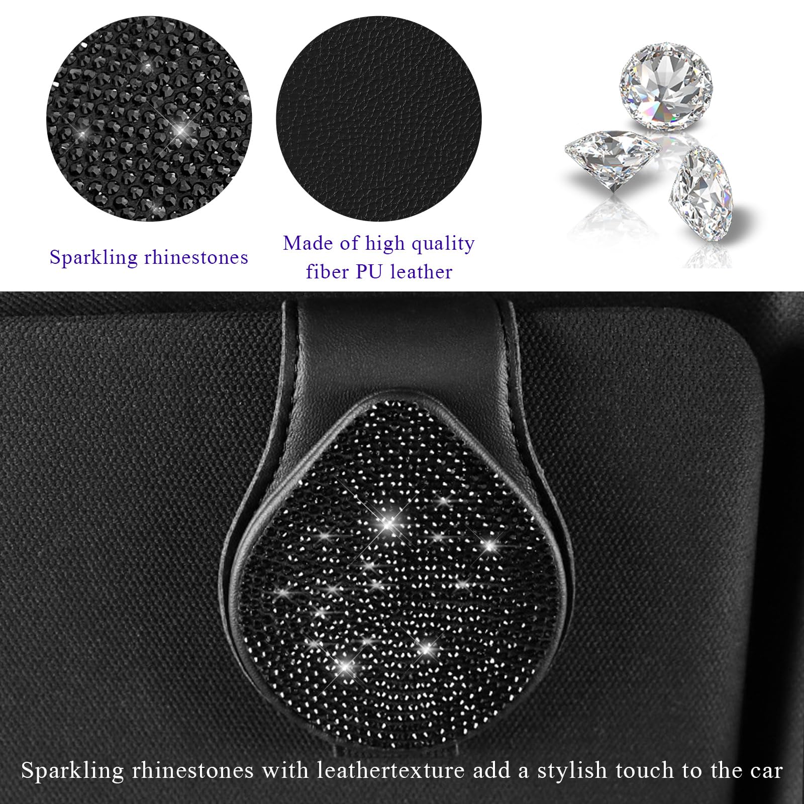 Bling Sunglass Holder for Car Visor Magnetic Leather Visor Clip Glasses Holder with Sparkling Rhinestones Crystal Visor Ticket — view 3
