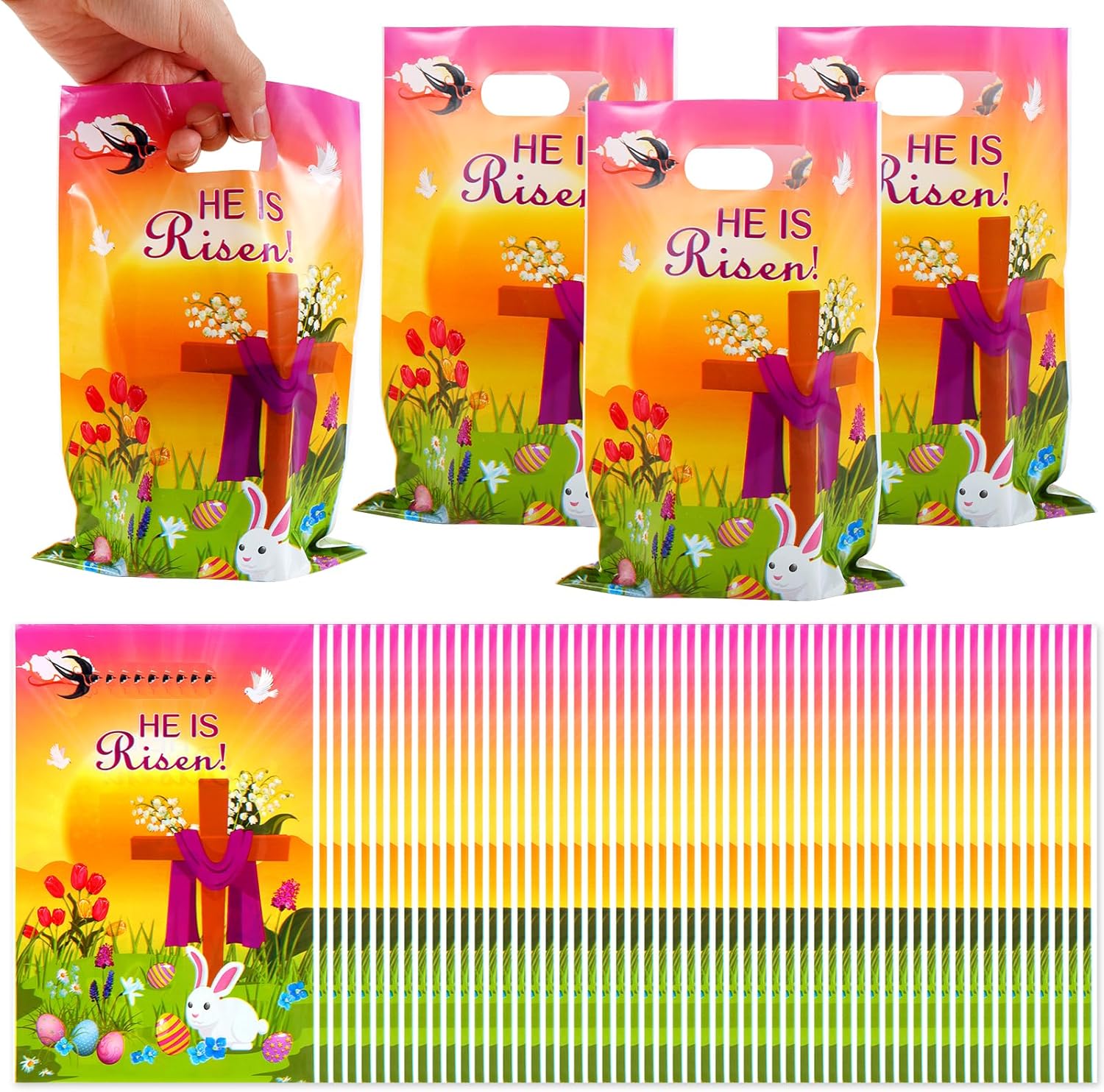 Kolewo4ever 40-Piece Easter Cellophane Bag Set With Pull Bows - 12x18 Inch Gift Wrap