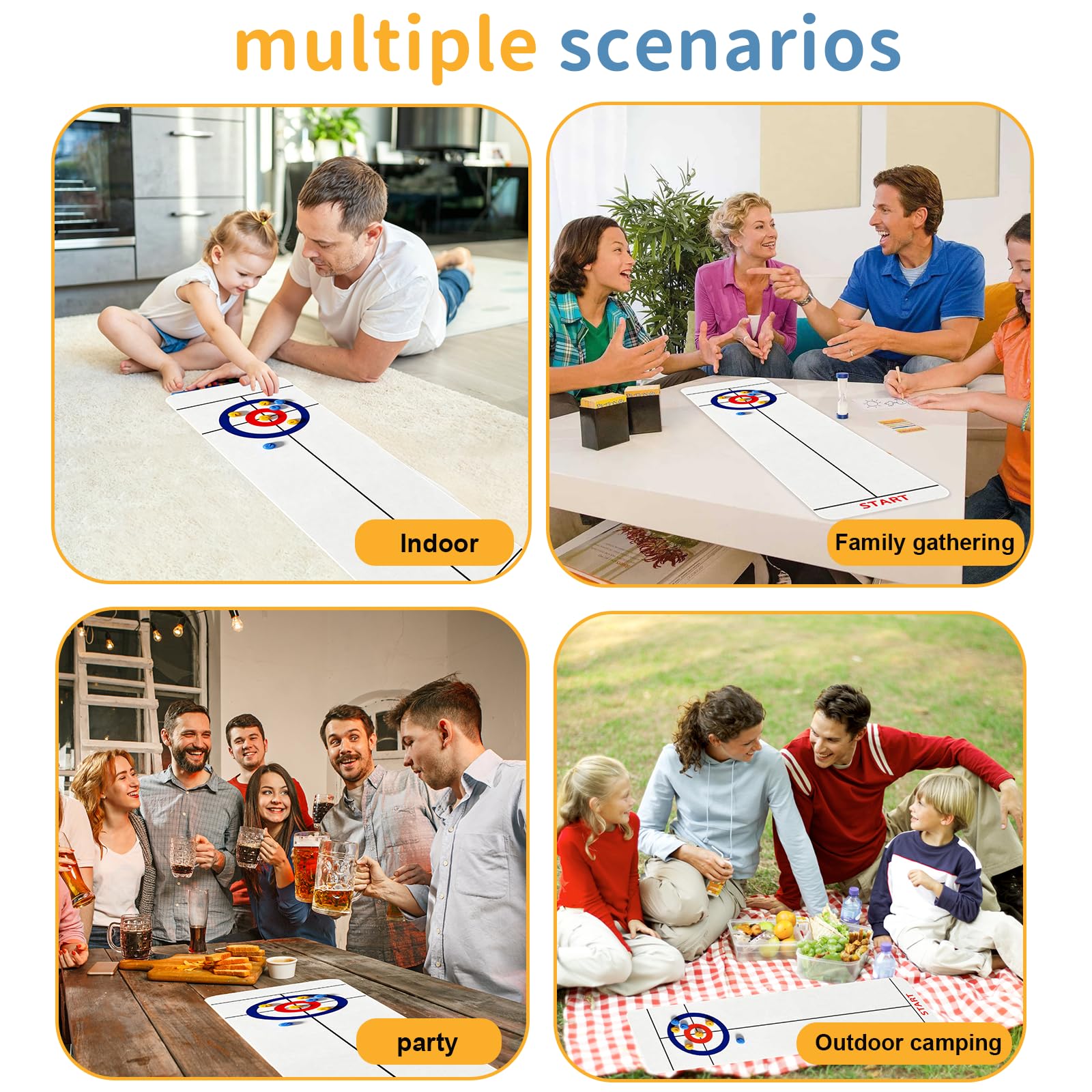 Mini Juego de Curling Mesa, 133 * 28 cm Juego Familiar de Tablero Curling, para Familia Fiesta Oficina Navidad Cumpleaños Interacción Entre Padres e Hijos Adultos y Niños