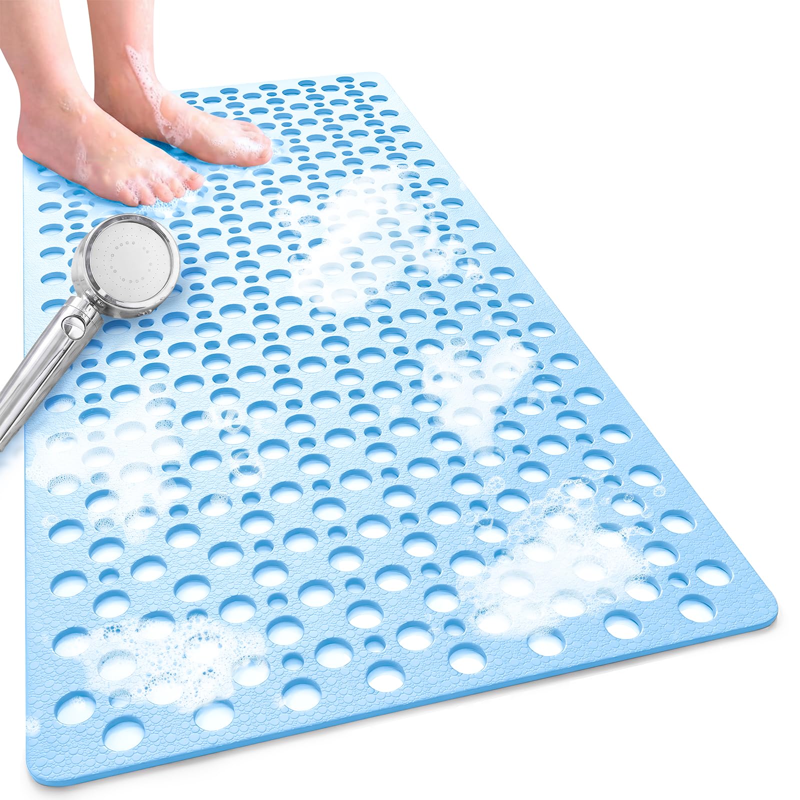 Venuso Square Shower Mats Non Slip Anti Mould, 88 x 40 cm Rubber Anti Slip Bath Mat with Drain Holes, Machine Washable