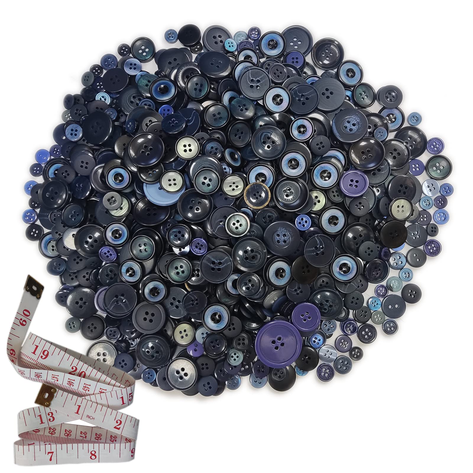 Kovolala 600-750Pcs Buttons for Crafts Assorted Sizes Resin Buttons for Sewing Decorations DIY Arts and Crafts Children's Manual Button Painting with a 60-inch Soft Ruler