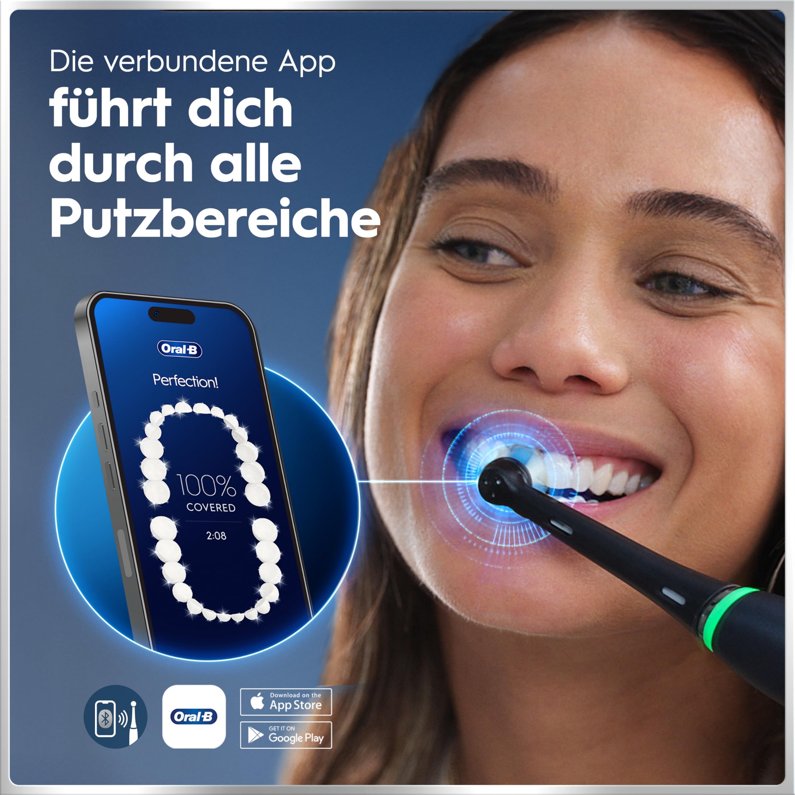 Oral-B iO Series 6 Elektrische Zahnbürste Schwarz PLUS Ausgewählte Original Oral-B iO Aufsteckbürsten Schwarz 7x