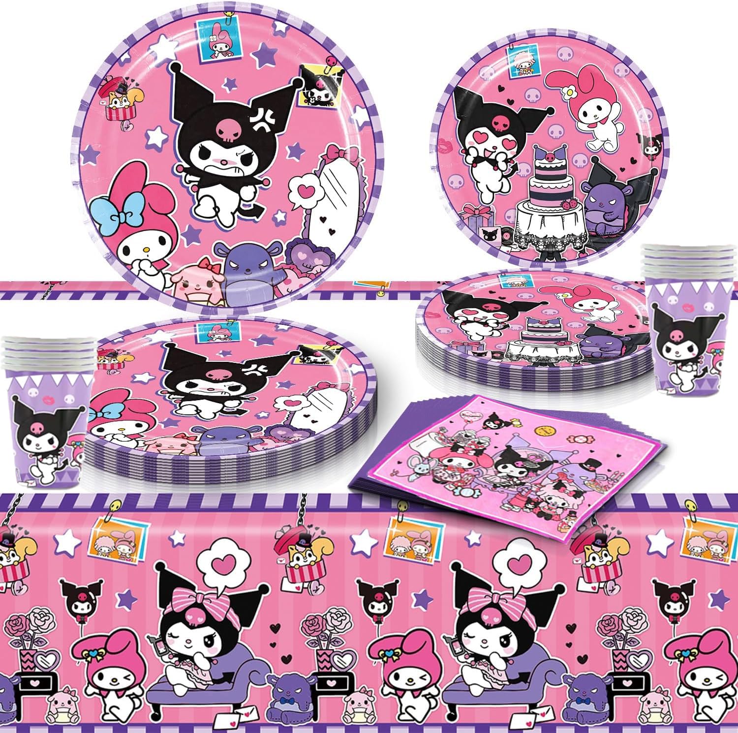 Set di stoviglie per feste, set per feste, set di stoviglie per feste di compleanno per bambini, decorazione per feste di compleanno a tema cartone animato, set di stoviglie per decorazione di