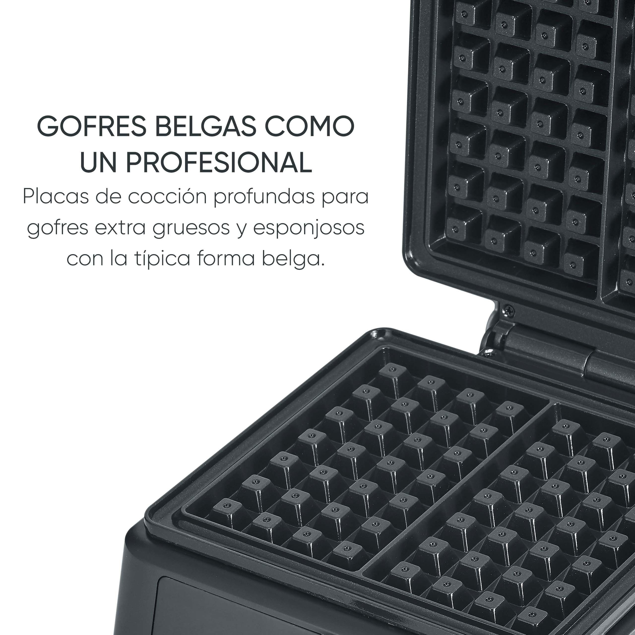 SEVERIN gofrera belga, revestimiento cerámico libre de PFA, con luz indicadora, práctico enrollador para el cable, 1.600 W, negro/acero inoxidable, WA 2130