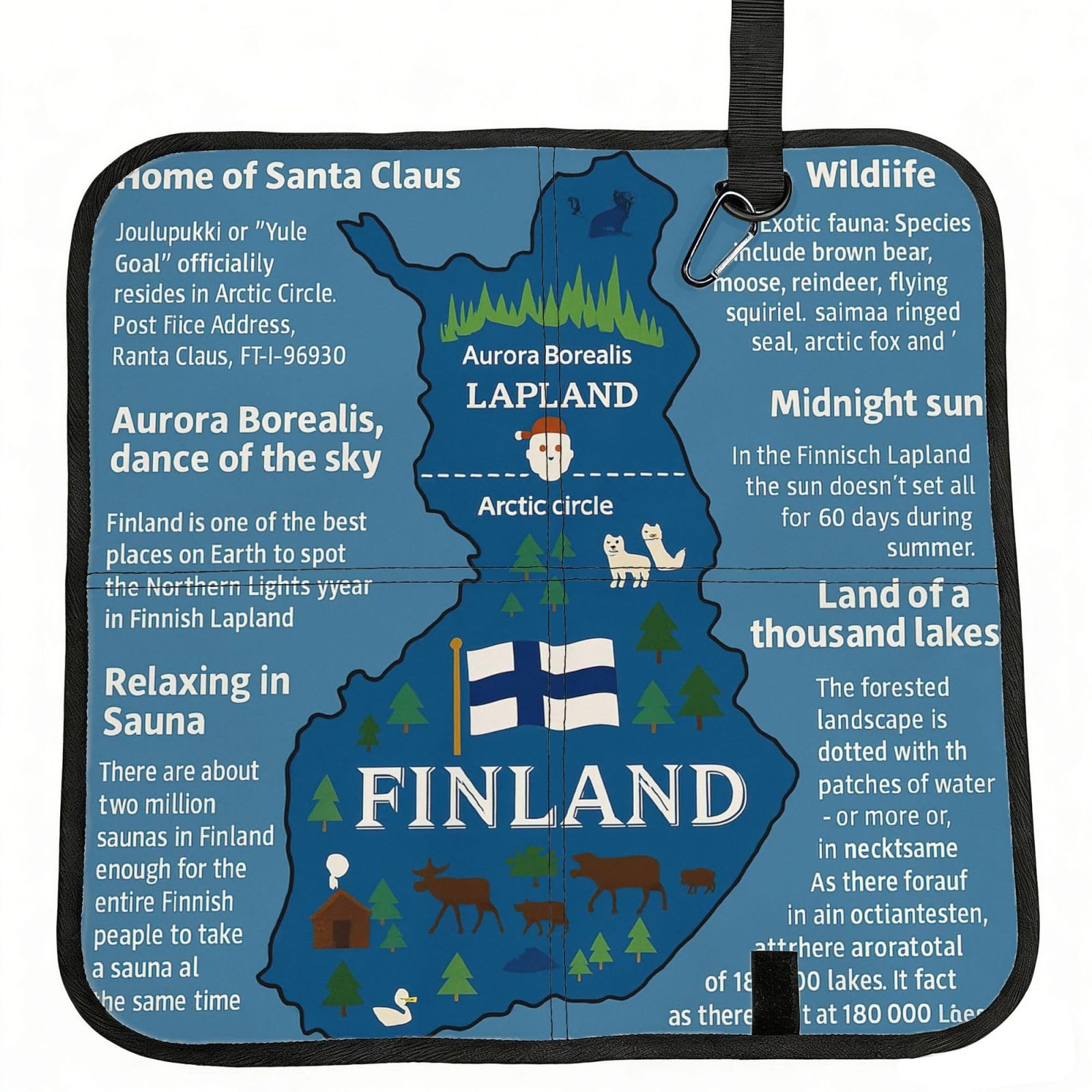 UVBDF Finland Map With Various Feat Print Outdoor Sitting Cushion Folding Seat Pad Compact Portable Picnic Bench Cushion Mat