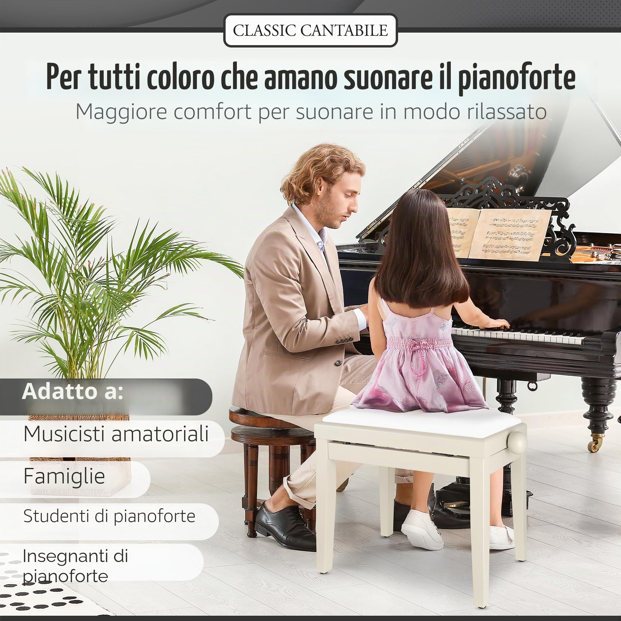 Classic Cantabile Panca per pianoforte frassino bianco opaco
