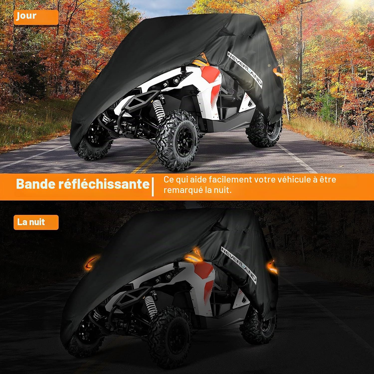 Neverland UTV Housse de Protection Solaire et UV Pluie Neige Universelle pour Can-Am Kawasaki, Polaris, Honda, Suzuki, Yamaha, Arctic Cat, John Deere, Kymco, Bobcat Argo, (Durable)