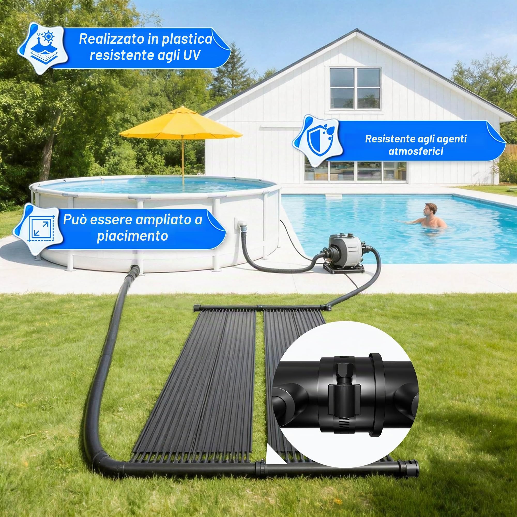 UISEBRT Riscaldatore solare per piscina 300x70 cm, riscaldamento solare per piscina, acqua calda, plastica resistente ai raggi UV, stuoia solare per riscaldamento di piscine e vasche da bagno