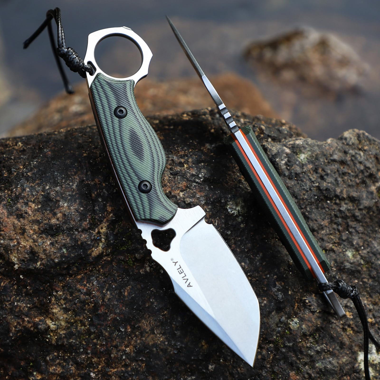 DC53 Stahlmesser mit feststehender Klinge, Outdoor-Überlebensmesser mit feststehender Klinge, mit K-Scheide, rutschfestem G-10-Griff, für Campingausflüge, Dschungel-EDC-Messer (olivgrün)
