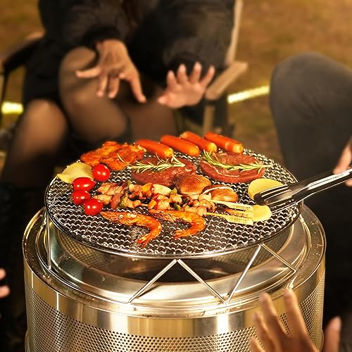 Miniatura 5 de Preself Fogata sin humo de 20 pulgadas con rejilla de parrilla para patio trasero, hoguera de acero inoxidable, chimeneas de leña, estufa portátil
