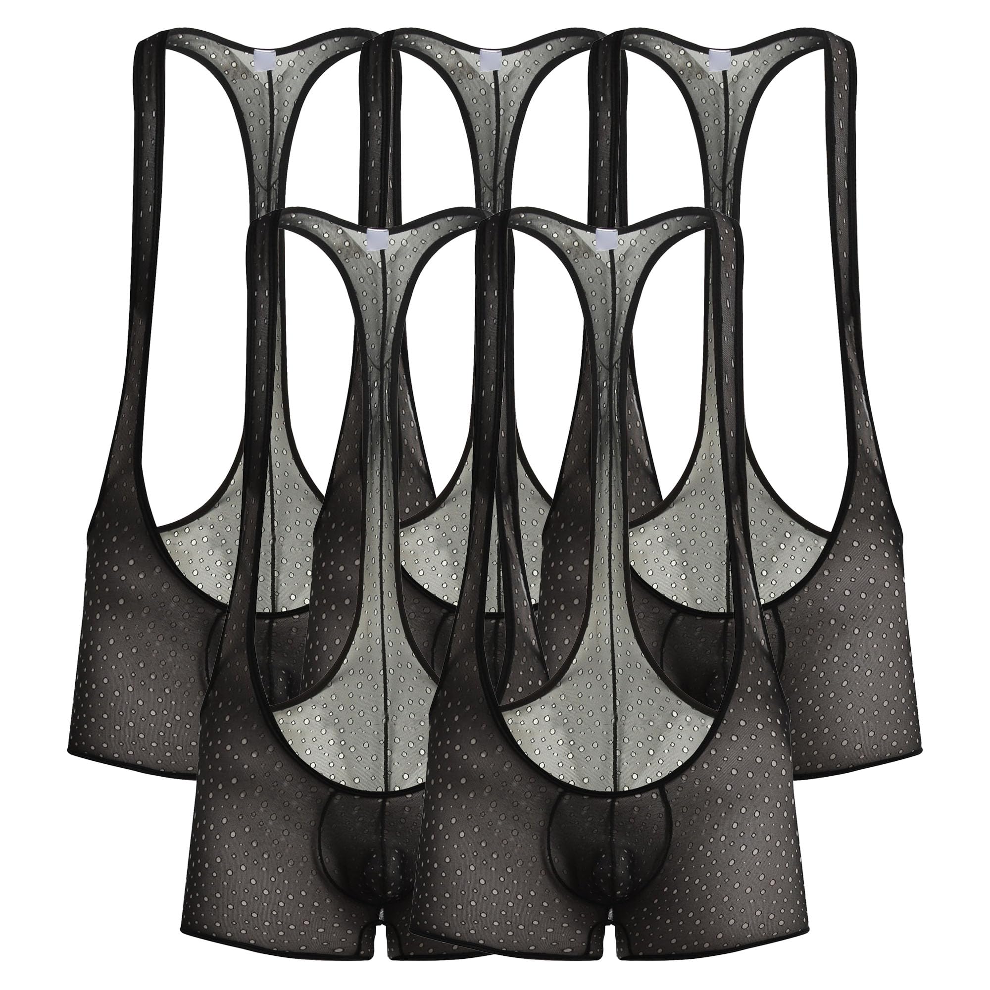 JEKE-DG Men's Athletic Mesh Boxer Bodysuit Slim Fit Wrestling Singlet Leotard Base Layers Jumpsuit Boxer Singlet (X-Large,Black-5pc)