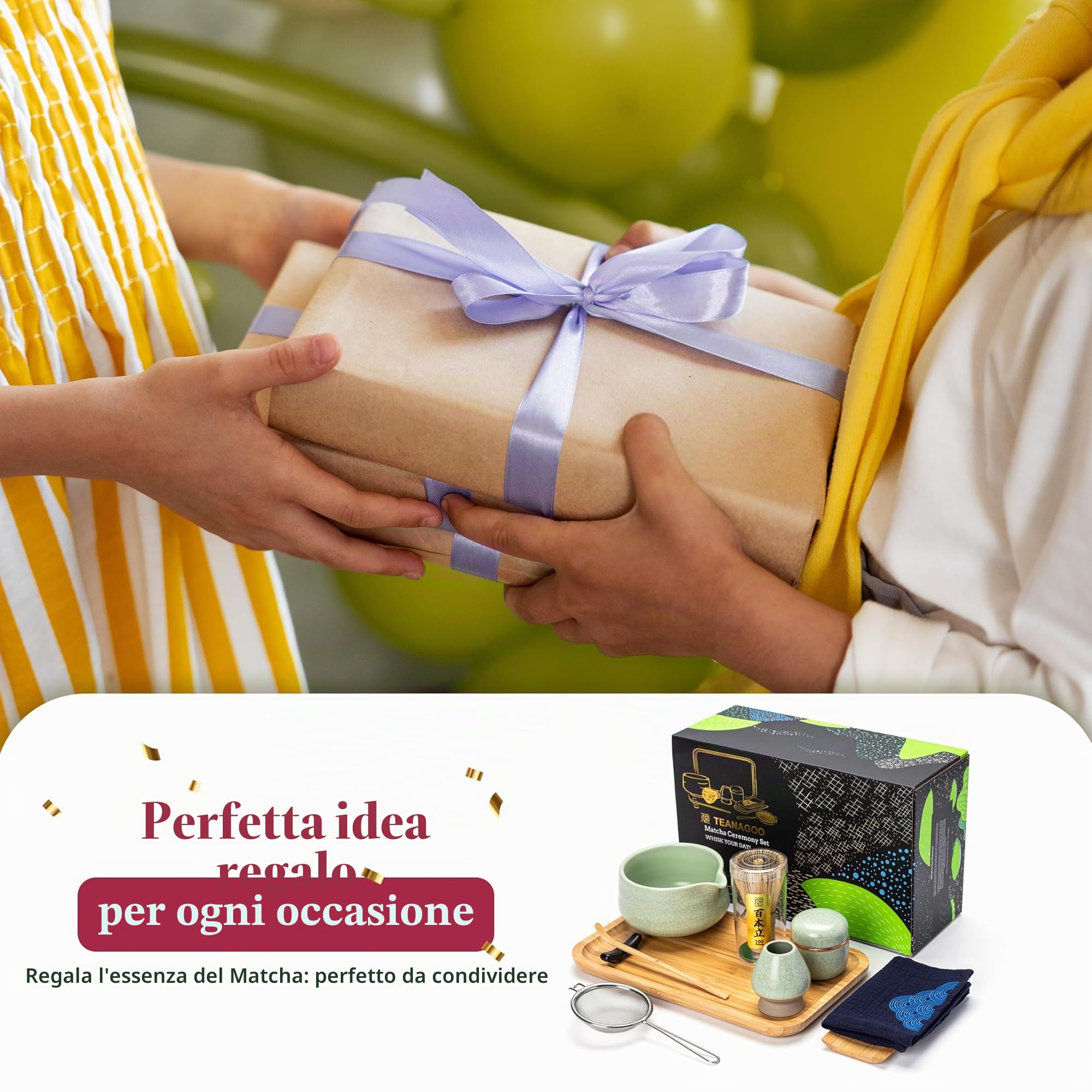 TEANAGOO Matcha, set di frusta per matcha, in bambù (chasen), cucchiaio (chashaku), porta frusta per matcha, set per preparare il tè. O38, kit per tè verde in polvere
