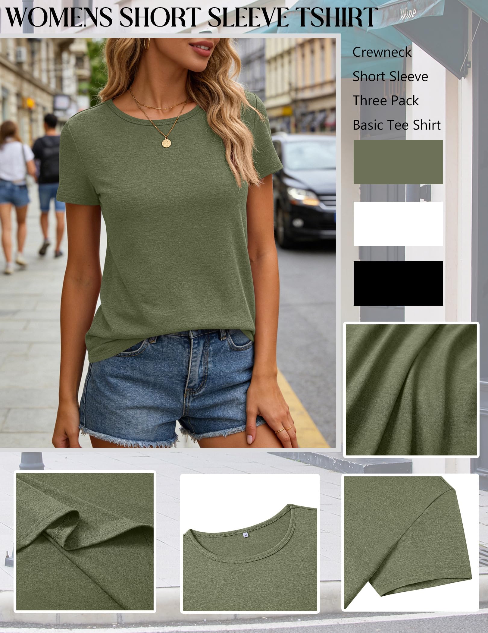 Lot de 3 t-shirts basiques à manches courtes et col rond pour femme