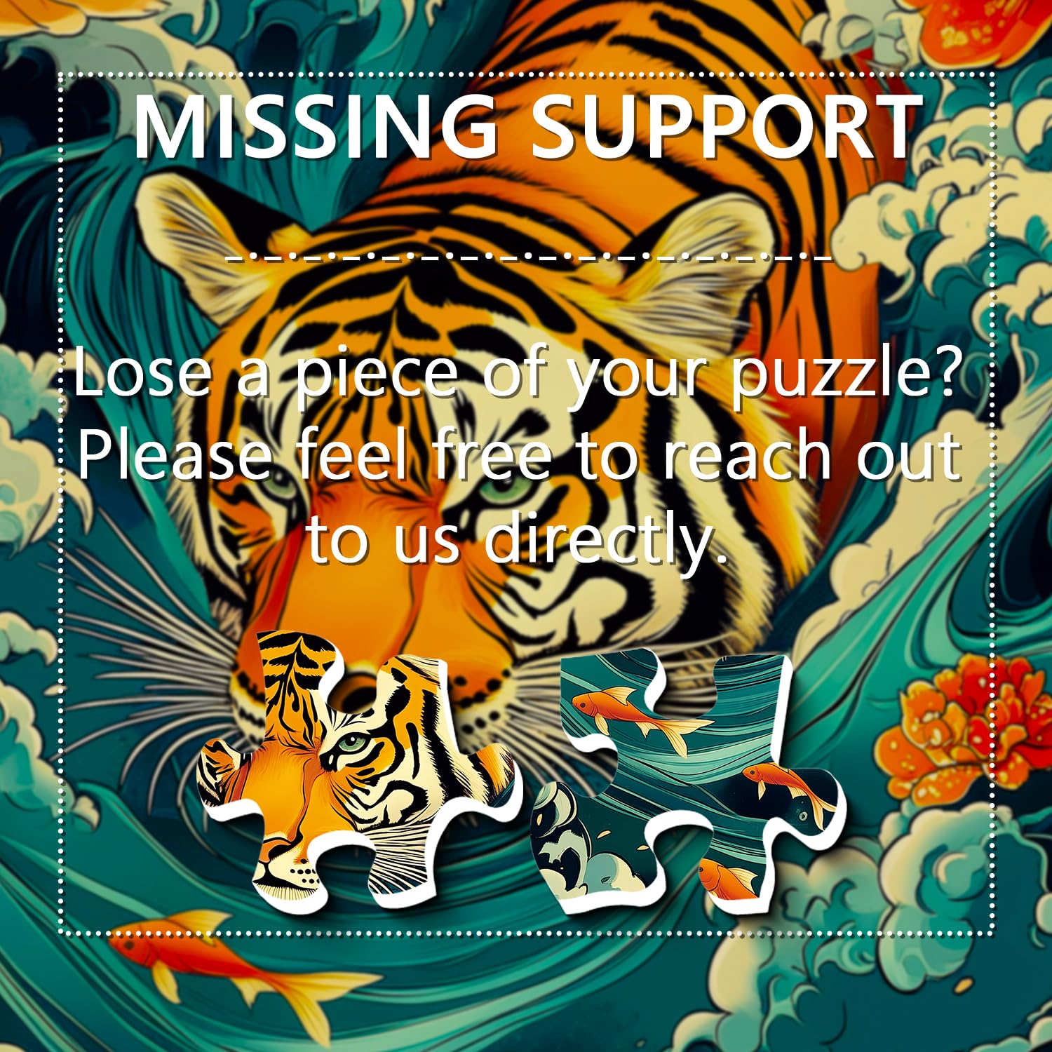 Mighty Tiger Puzzles for Adults 1000 Pieces, Nature Animal Art Puzzle Featuring Tiger in Waves, Koi Fish and Blooming Flowers, Wildlife Challenging Puzzles for Adults as Home Wall Decor - Image 7