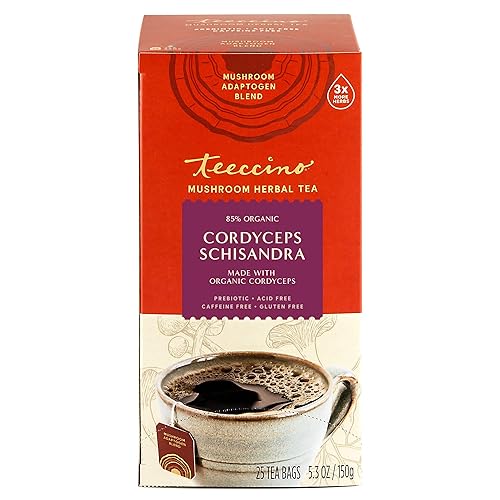 Miniatura 5 de Teeccino Cordyceps Schisandra Tea - Cinnamon Berry - Té de hierbas adaptogénico de hongos sin cafeína, 3 veces más hierbas que las bolsas de té