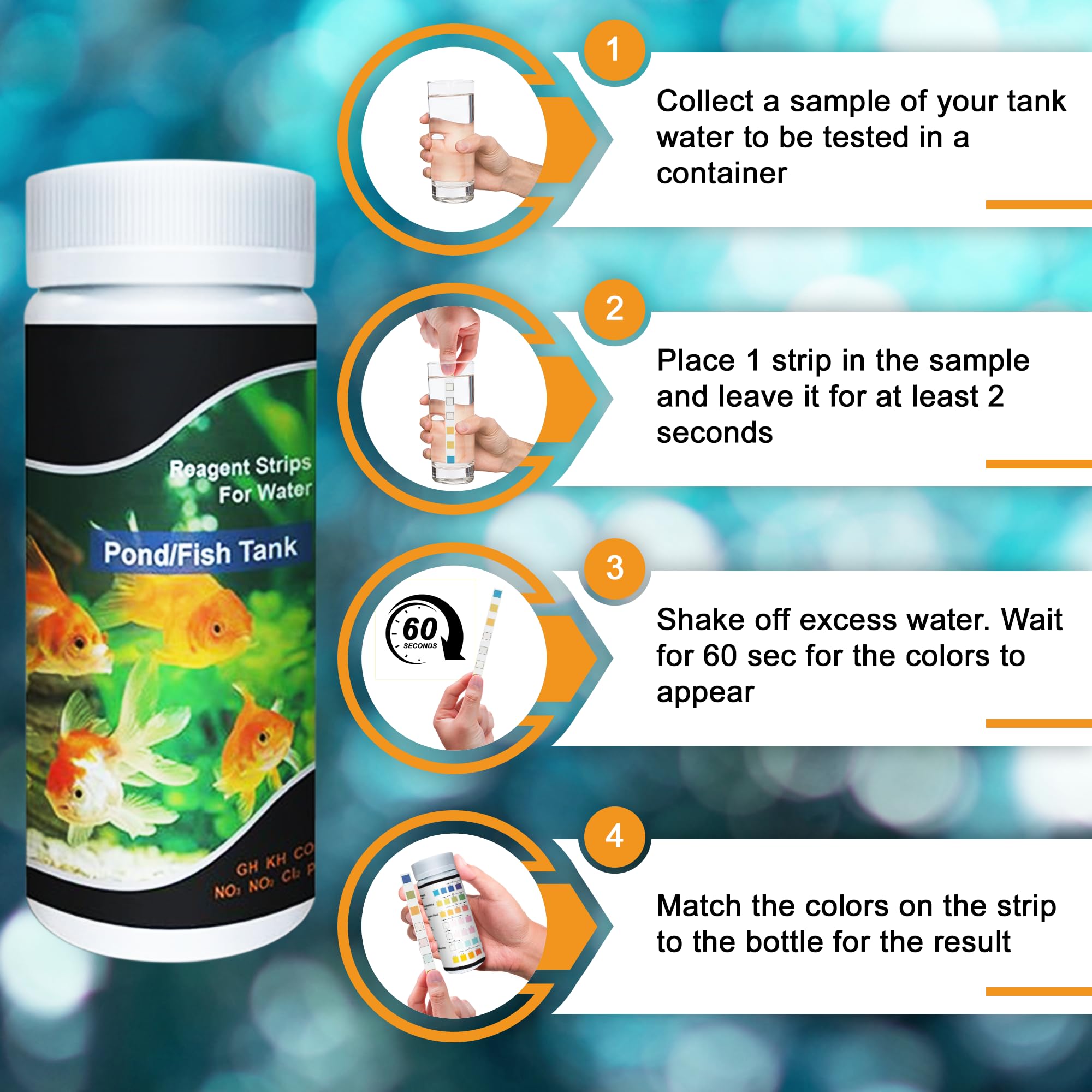 JOR Aquarium Water Test Strips, Compatible with Swimming Pool, Freshwater and Saltwater Fish Tanks, Detect pH, Chlorine, Carbonate, Water Hardness, 100 Strips - image 2
