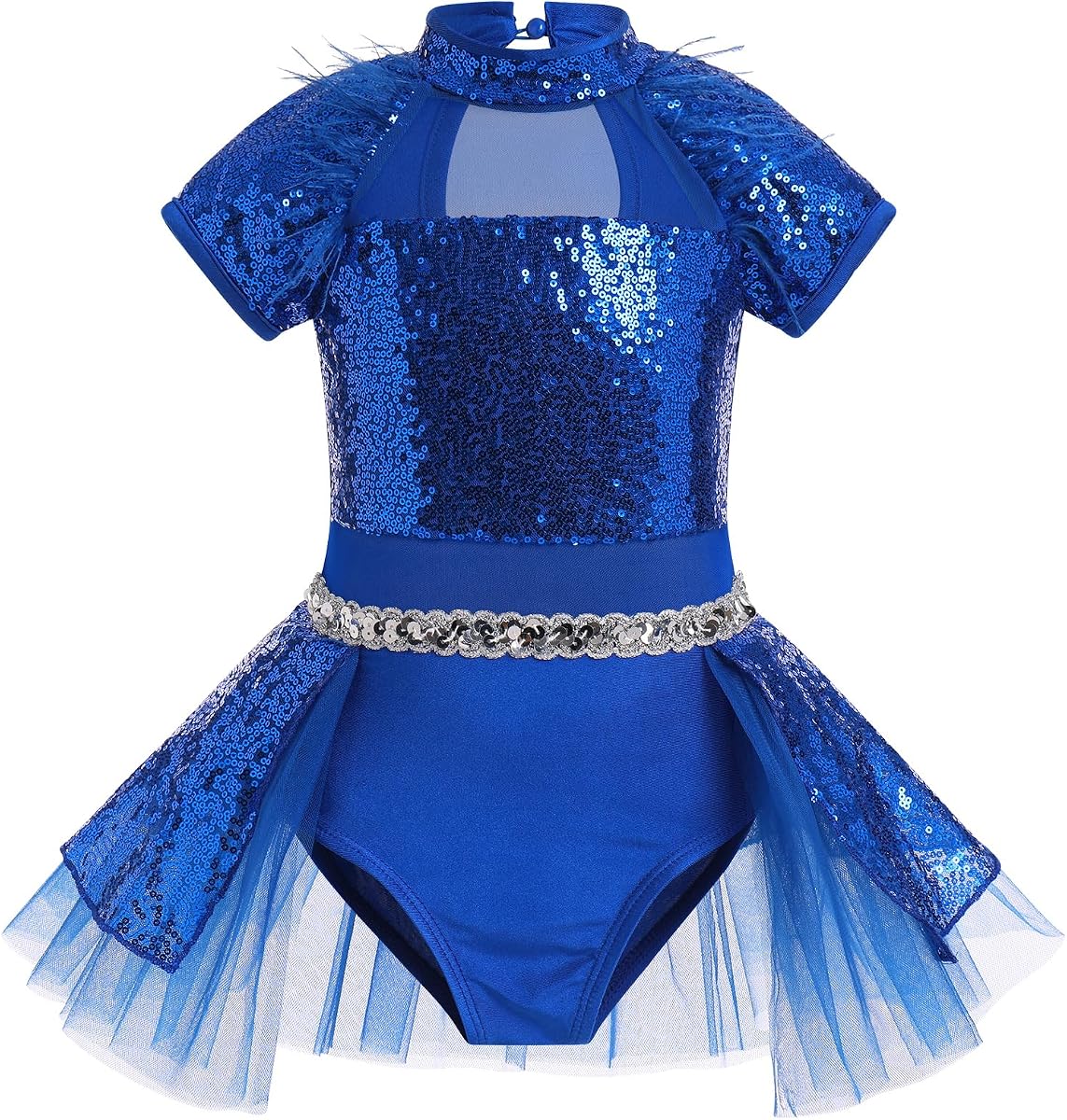 ODASDO Chicas Brillantes Sequins Ballet Leotardo Manga Corta Vestido Tutu Hip Hop Jazz Latino Conjunto de Actuación en Escenario