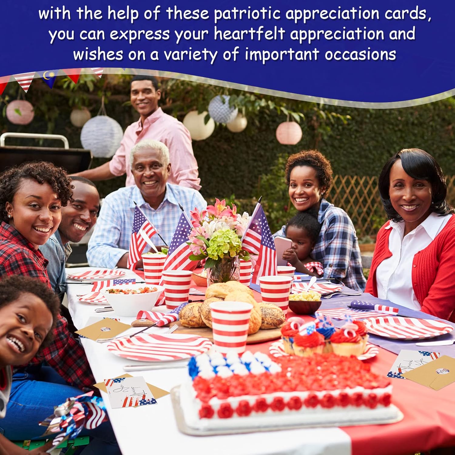 Ireer 200 Sets Patriotic Thank You Cards Bulk with Kraft Envelopes and Round Stickers 4th of July Independence Day Veterans Cards Bulk USA Military Memorial Day Army Gifts, 4 x 6 Inches