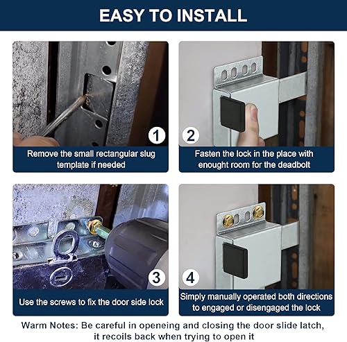 Miniatura 6 de Paquete de 4 cerraduras laterales para puerta de garaje con tornillos autorroscantes, pieza de bloqueo interior de doble lado, acero galvanizado,