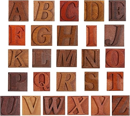 Miniatura 5 de PATIKIL Sellos de letras de goma de madera, juego de sellos de letras del alfabeto vintage, sello de madera para hacer tarjetas, manualidades,