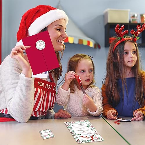 Miniatura 6 de Watayo Kit de 40 piezas de carta oficial a Papá Noel, 8 tarjetas de relleno de Navidad en blanco con sobres rojos y calcomanías, kit de escritura de