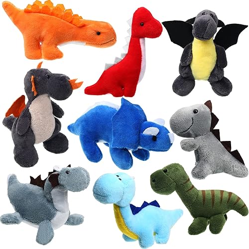 Kasyat 9 piezas de animales de peluche de dinosaurio de 4 a 6 pulgadas, mini figuras de dinosaurio de peluche, llavero suave, adornos de mochila