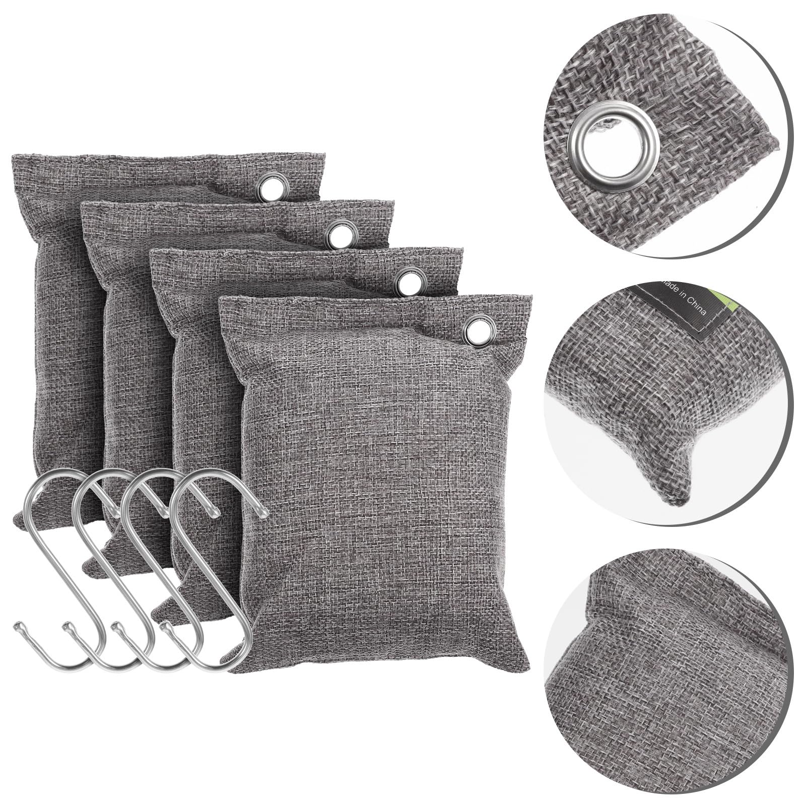 Sacchetti Purificatori al Carbone di Bambù Attivo 4 Pezzi, Deodoranti Assorbi Odori e Umidità per Scarpe, Armadi e Auto, Accessori Professionali la Casa e Ambienti Interni