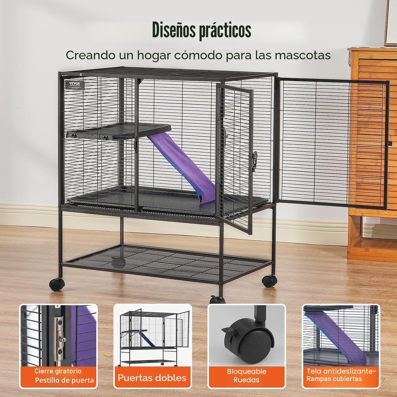 VEVOR Jaula para Hurones de Metal con Ruedas 1000 mm Jaula para Animales Pequeños de 2 Niveles con Rampa y Bandeja para Ratas, Hámster, Conejillo de Indias, Chinchilla, Ardilla, Erizo, Conejo
