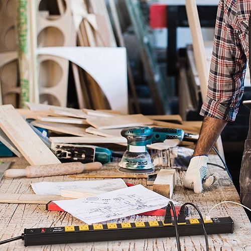 Miniatura 4 de Maxxima Regleta de alimentación resistente de 10 salidas con puertos de carga USB tipo CA, protección contra sobretensiones, 15 A, cuenta con