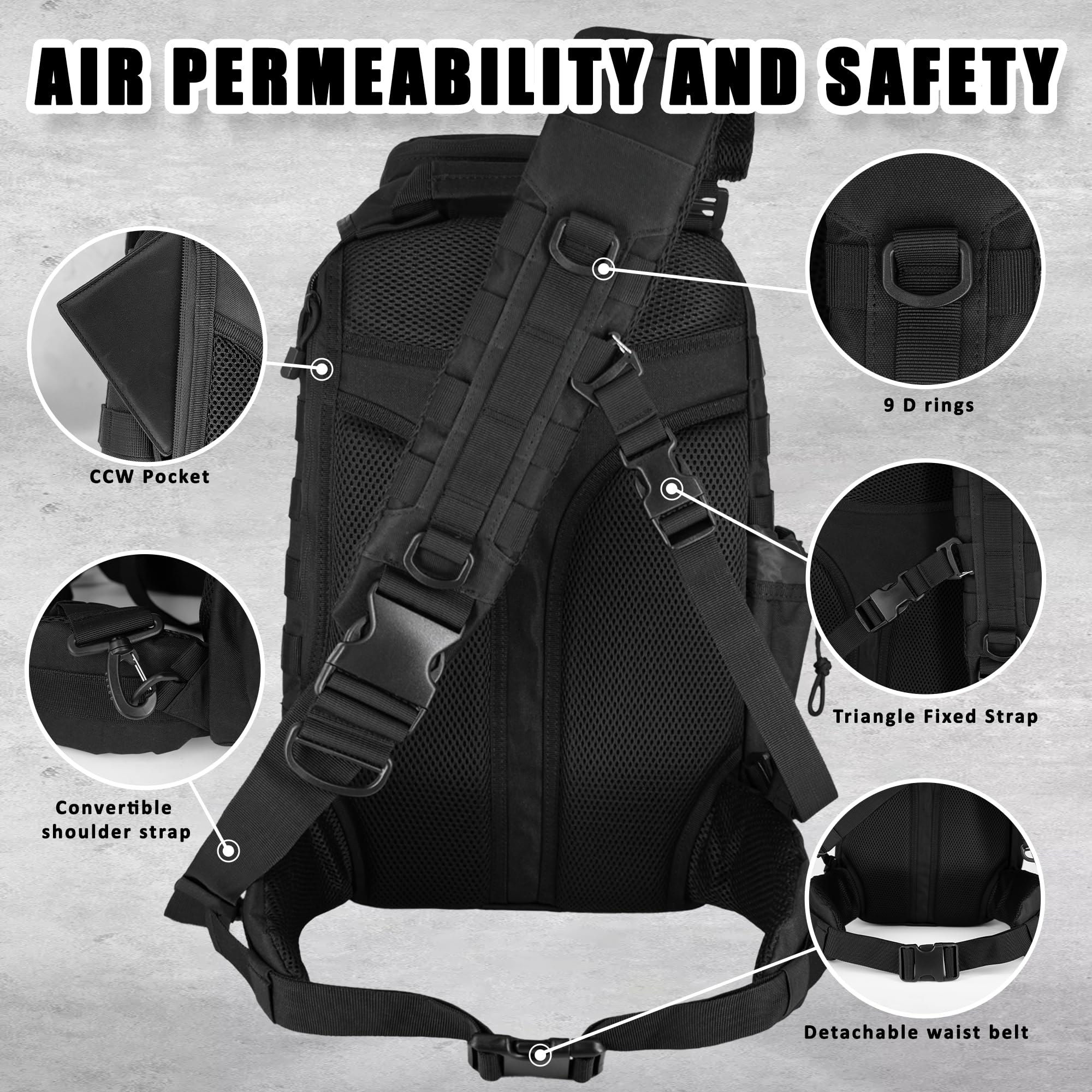 MANETTA Taktische Umhängetasche, Große Schultertasche mit abnehmbarem Hüftgurt, Crossbody EDC Tasche, Daypack mit Molle System, Rucksack für Reisen, Angeln, Wandern und Trekking