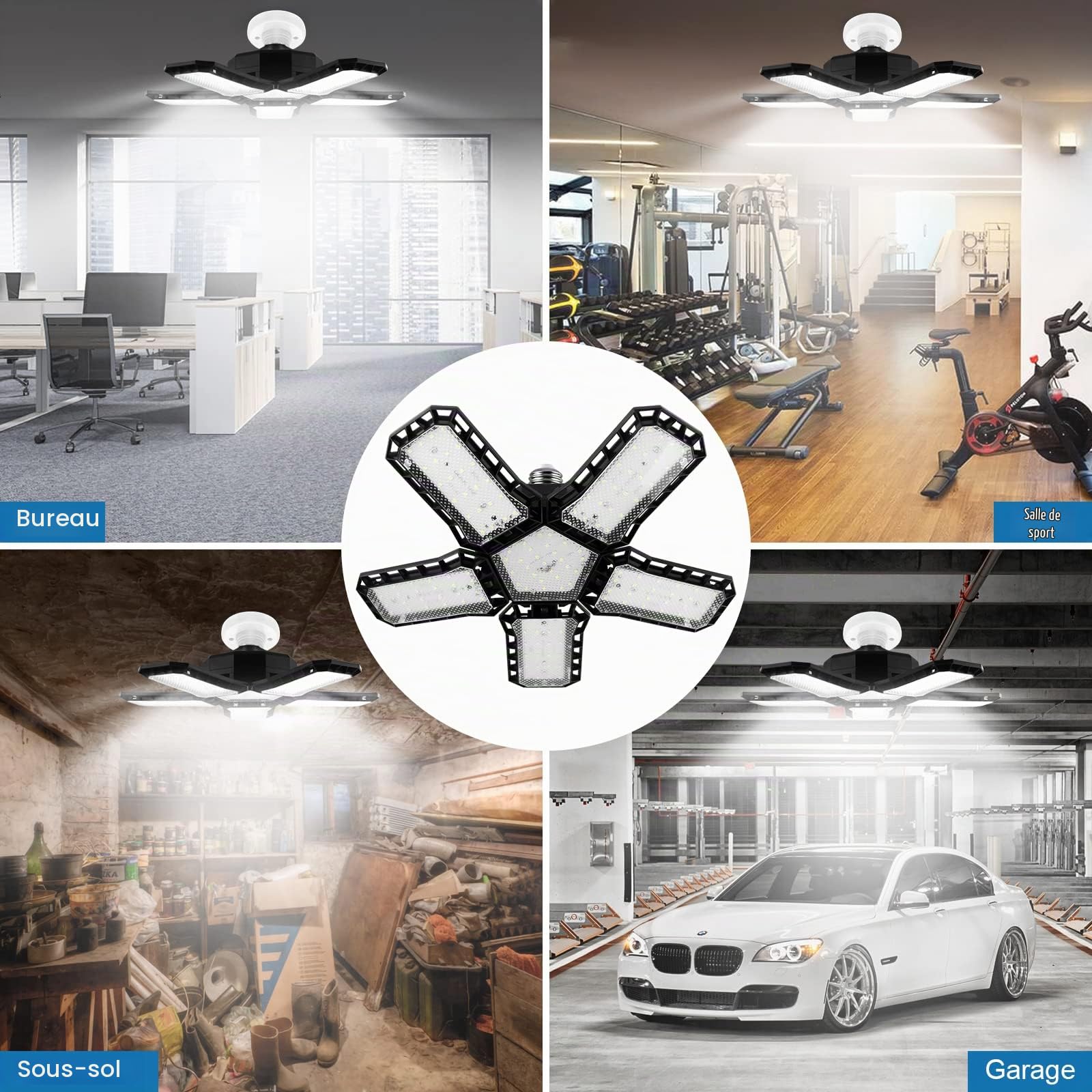 CREATESTAR Éclairage LED 5+1 Pour Garage, 120W Lampe d'Atelier à 5 Panneaux Ajustables, E26/E27 Super Brillant Pour Entrepôt, Sous-Sol, Cuisine (Paquet de 2)