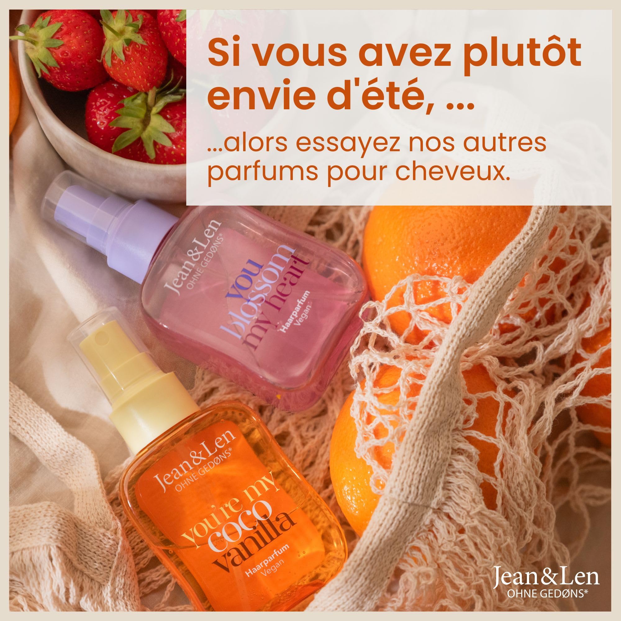 Jean & Len Parfum capillaire You're My Cutie Chai, formule nourrissante aux acides aminés & panthénol, parfum hivernal d'épices chai, vanille & orange, aux paillettes dorées, végane, 105 ml