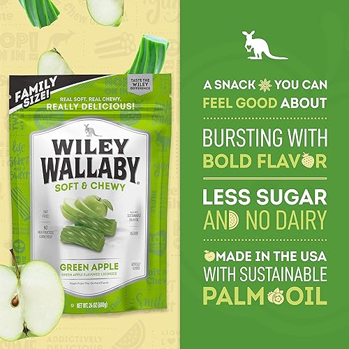 Miniatura 4 de Wiley Wallaby Regaliz 24 onzas Classic Gourmet Soft & Chewy Australian Green Apple Regaliz Candy Twists, 1 paquete