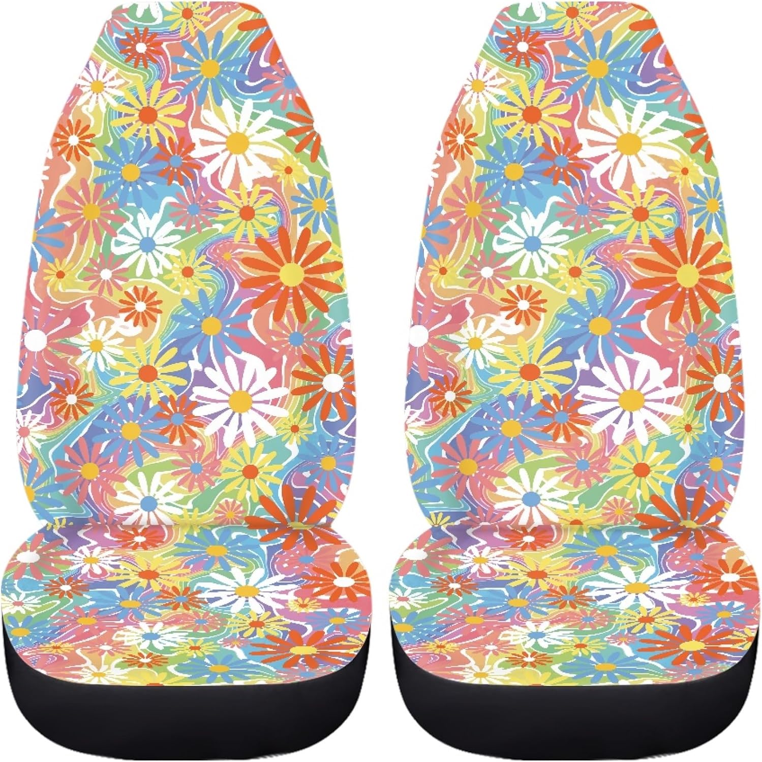 Hippie Daisy Print Car Seat Covers for Women,Universal Auto Front Seats Protector for Car,SUV Sedan,Truck