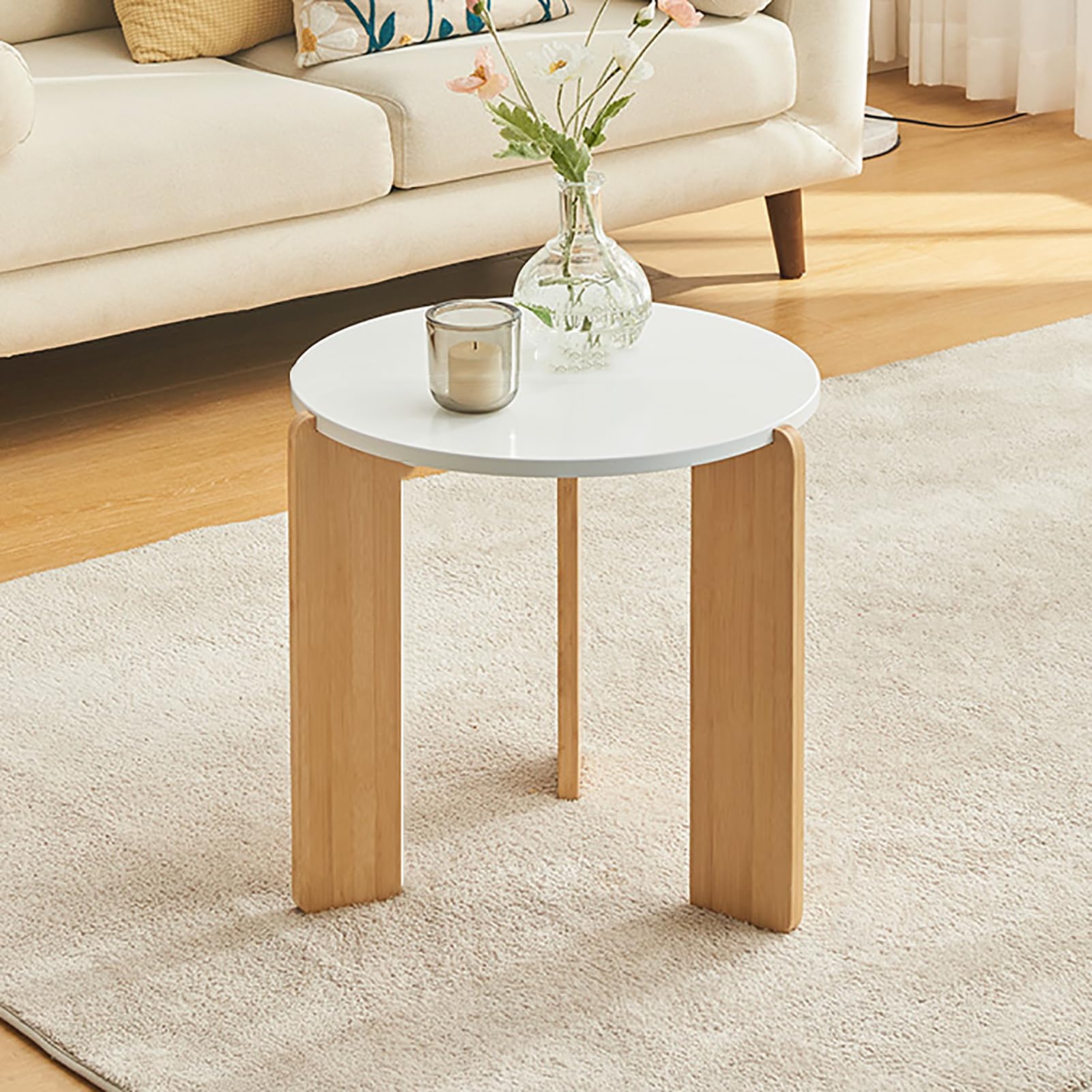 Table d'appoint ronde moderne en bambou petite table de nuit de salon