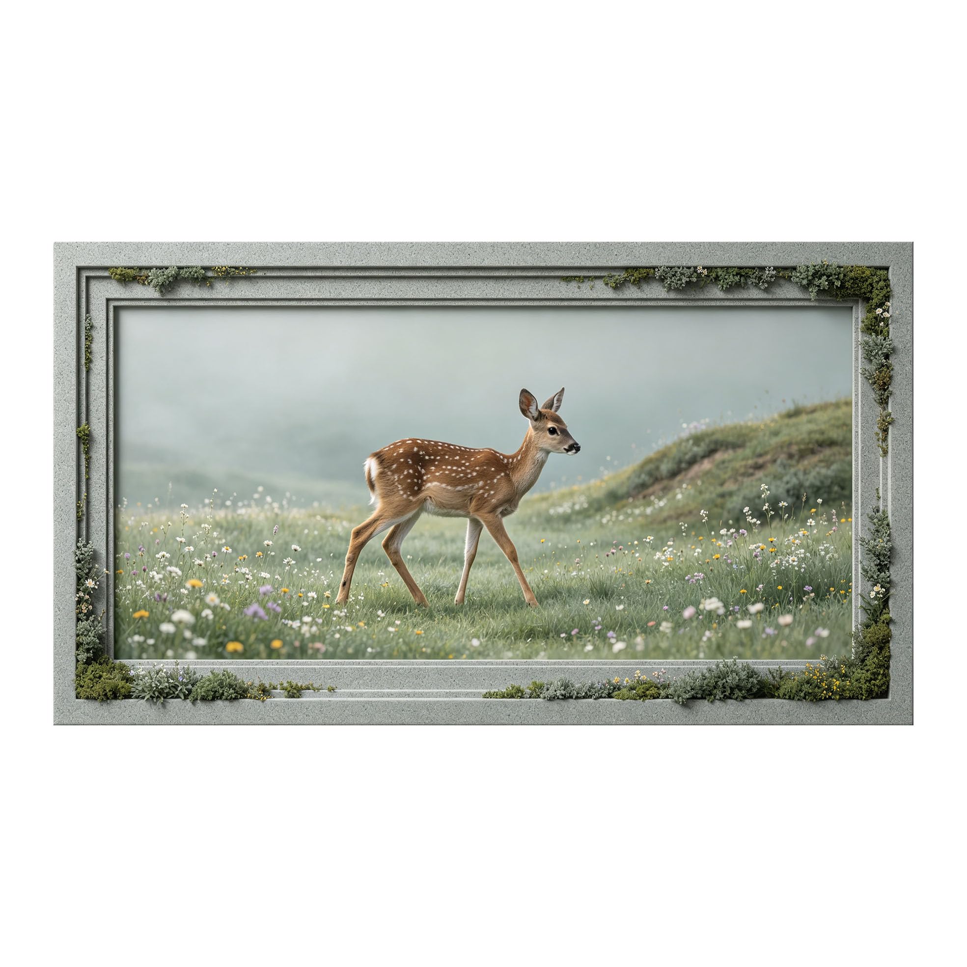 Murasolite 3D 3D Framed Wall Art 50cm×90cm Deer Meadow Landscape Realistic Pastoral Oil Painting SelfAdhesive Fabric Mural Wall Decor, Peel and Stick No Damage to Wall for Bedroom Living Room