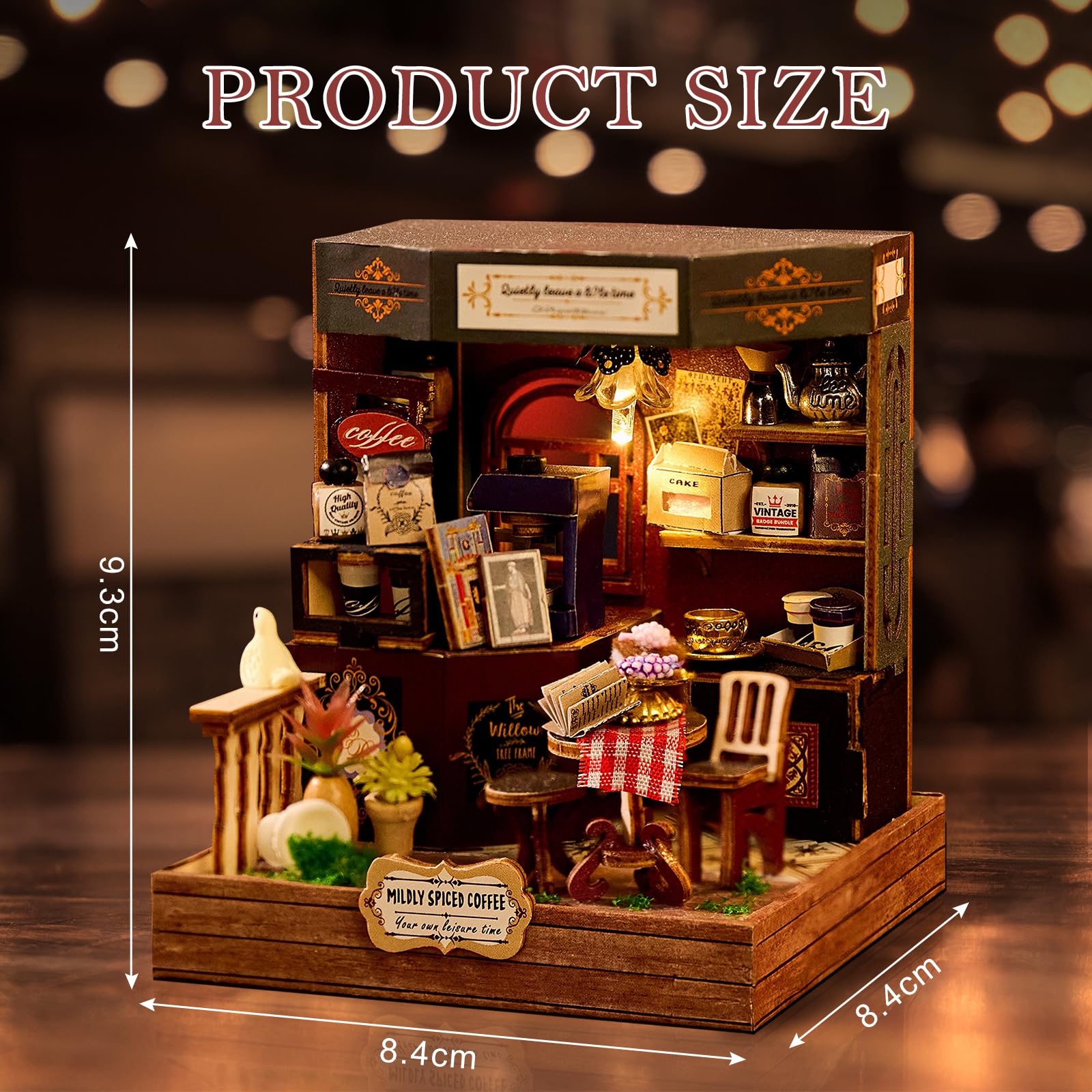 Cuteefun Kit per Casa Delle Bambole, con Luce LED, Modellino in Legno per Adulti e Adolescenti, Costruite la Casa dei Vostri Sogni, Compleanno Regali di Natale (Mildly Spiced Coffee)