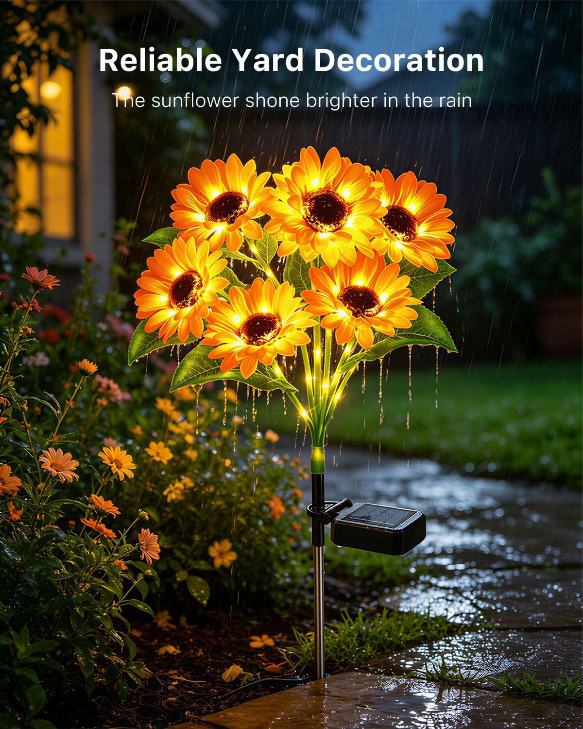 4 Pack Warm White Solar Powered Sunflower Lights, 6 Head LED Outdoor Waterproof Garden Flowers Petal Lighting Yard Decoration for Flower Beds, Planters, Patio, Birthday Gifts for Mom Women Grandma