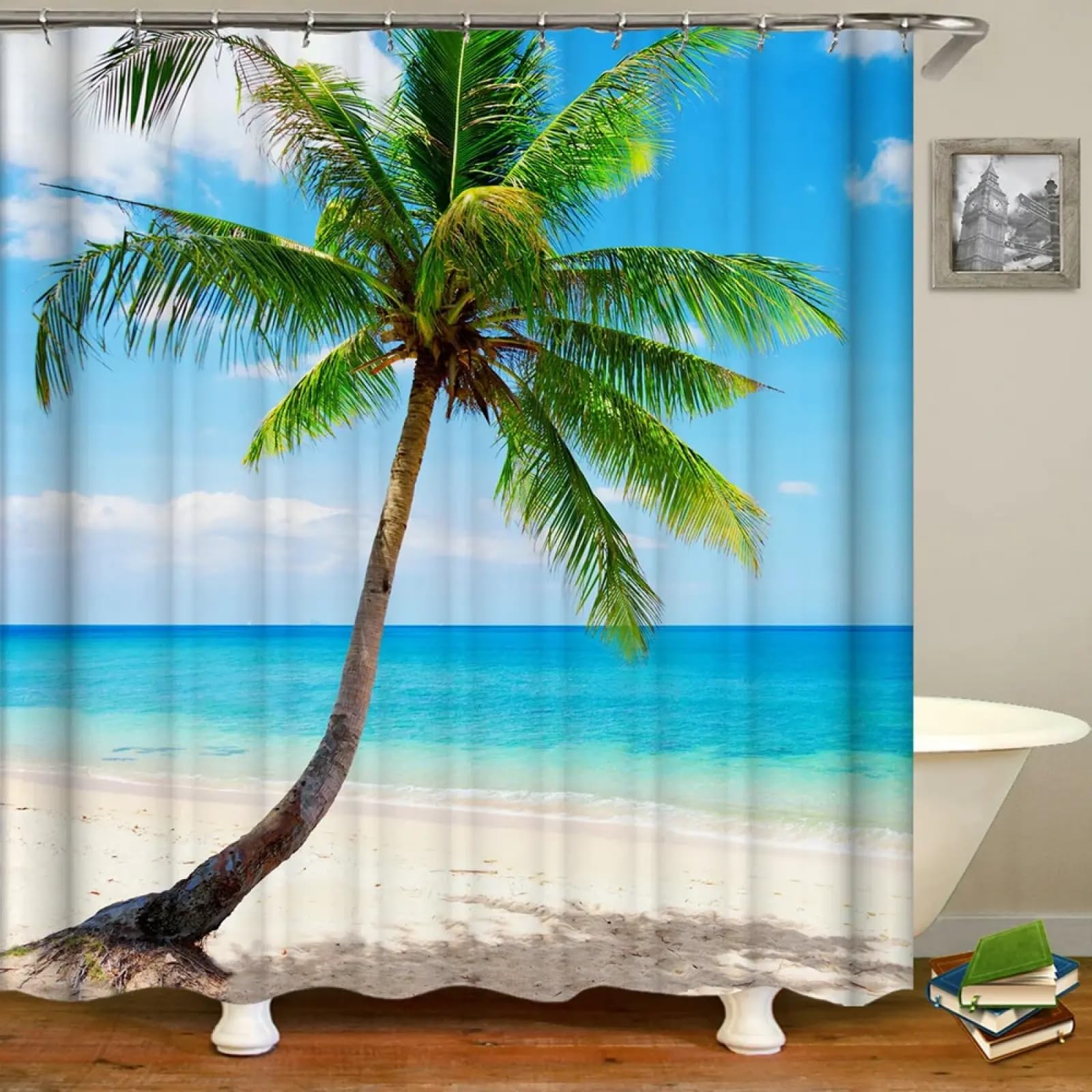 Rideau de douche cocotier imperméable anti-éclaboussures 135x187cm avec crochets fournis