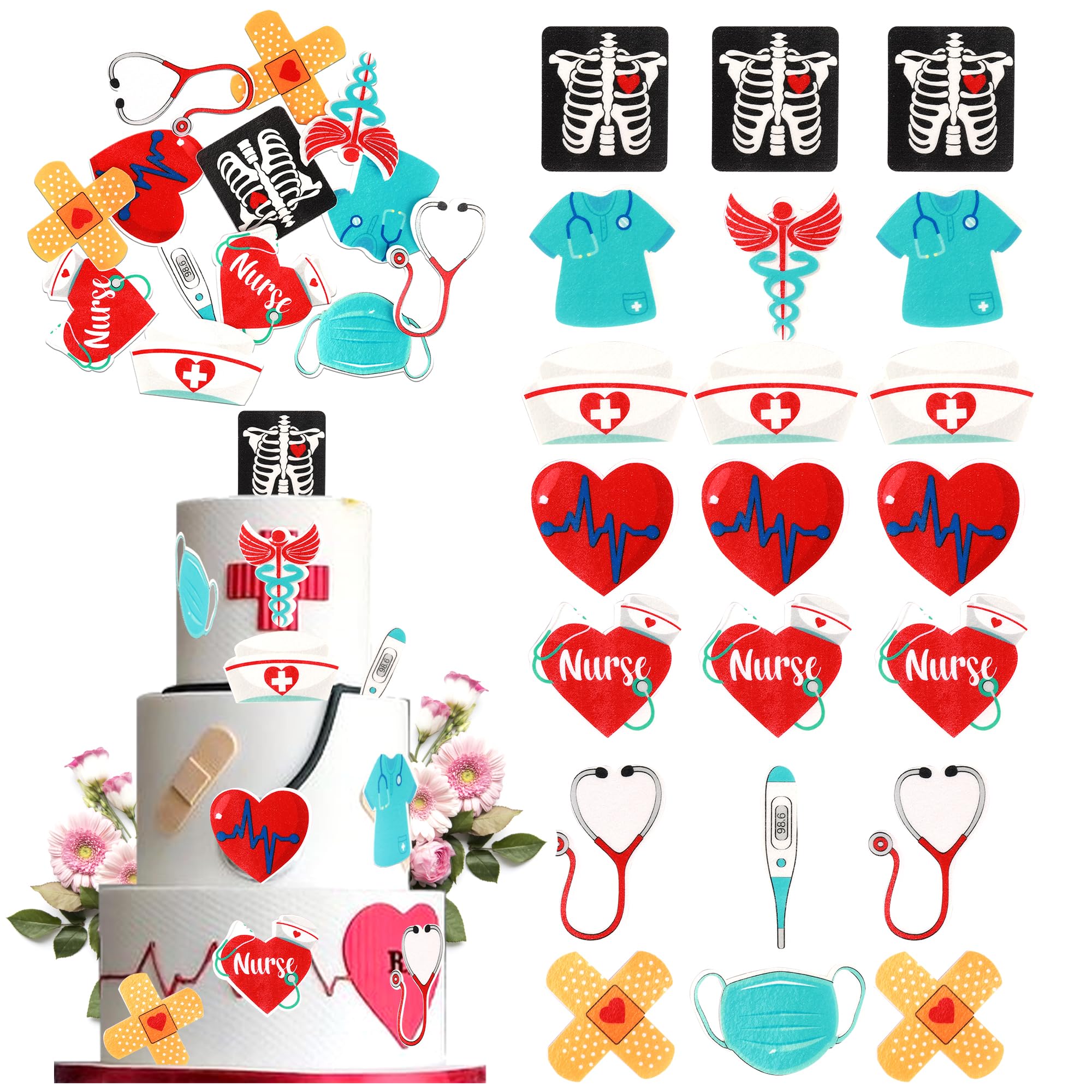 Xsstarmi 60 Pack Nurses' Day Theme Edible Cupcake Toppers Rice Paper Super Nurse Angels Cupcake Picks for Medical School Graduation Birthday Anniversaries Party Cake Decorations Supplies — image 1