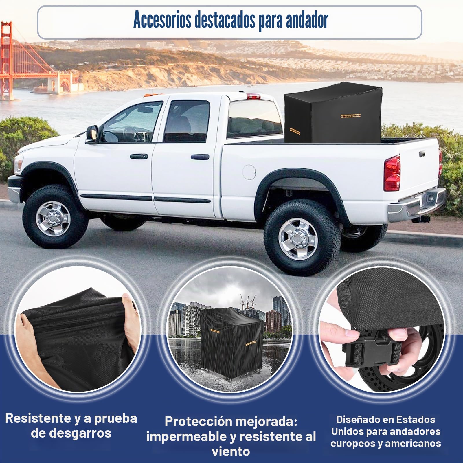 Funda protectora universal para andador de andador 420D, resistente al agua, con 4 bandas reflectantes, 4 hebillas, ranuras de ventilación