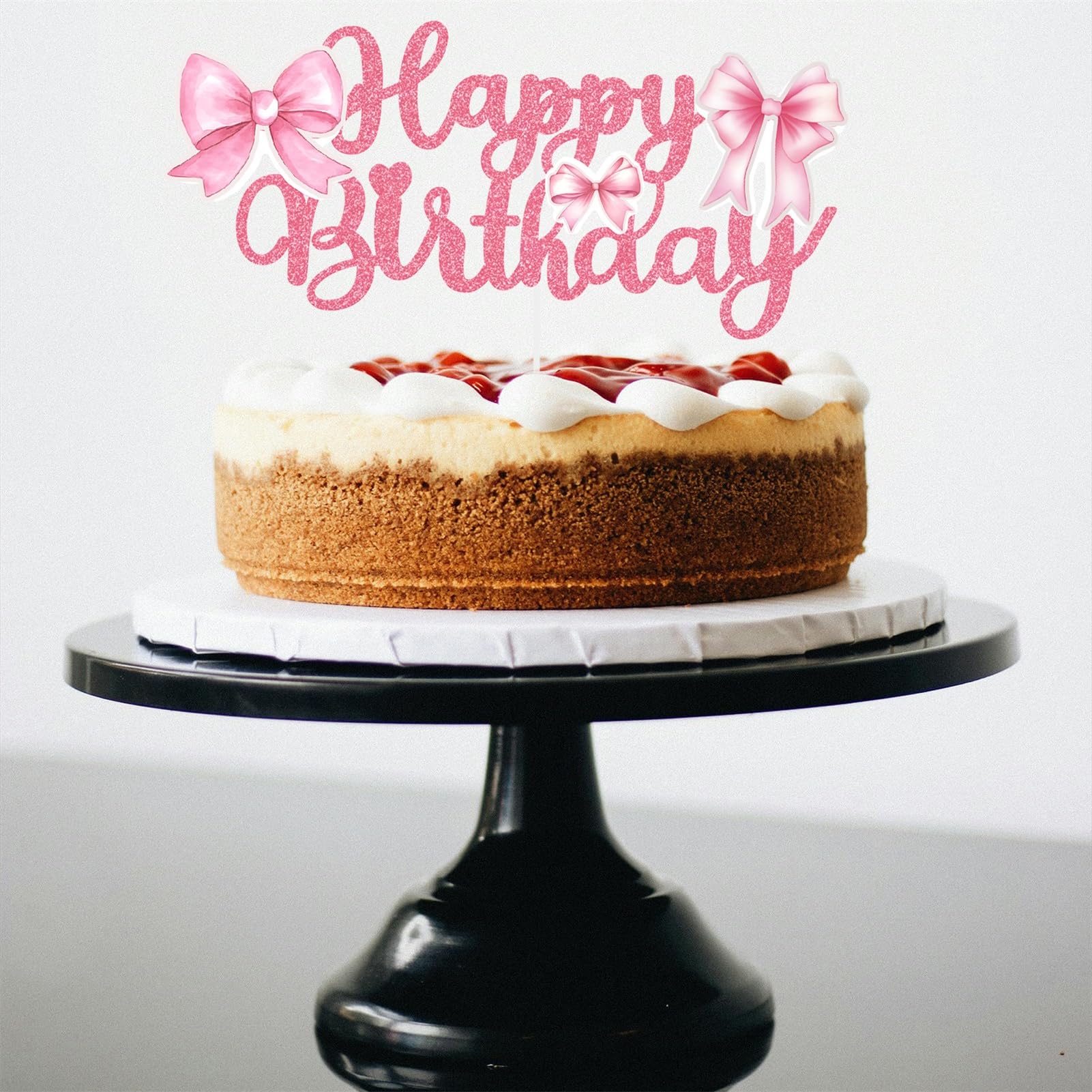 Pink Bow Cake Topper Bow Cake Decorations Happy Birthday Bow Knot Cake Topper for Baby Shower Girl Princess Coquette Birthday Decorations