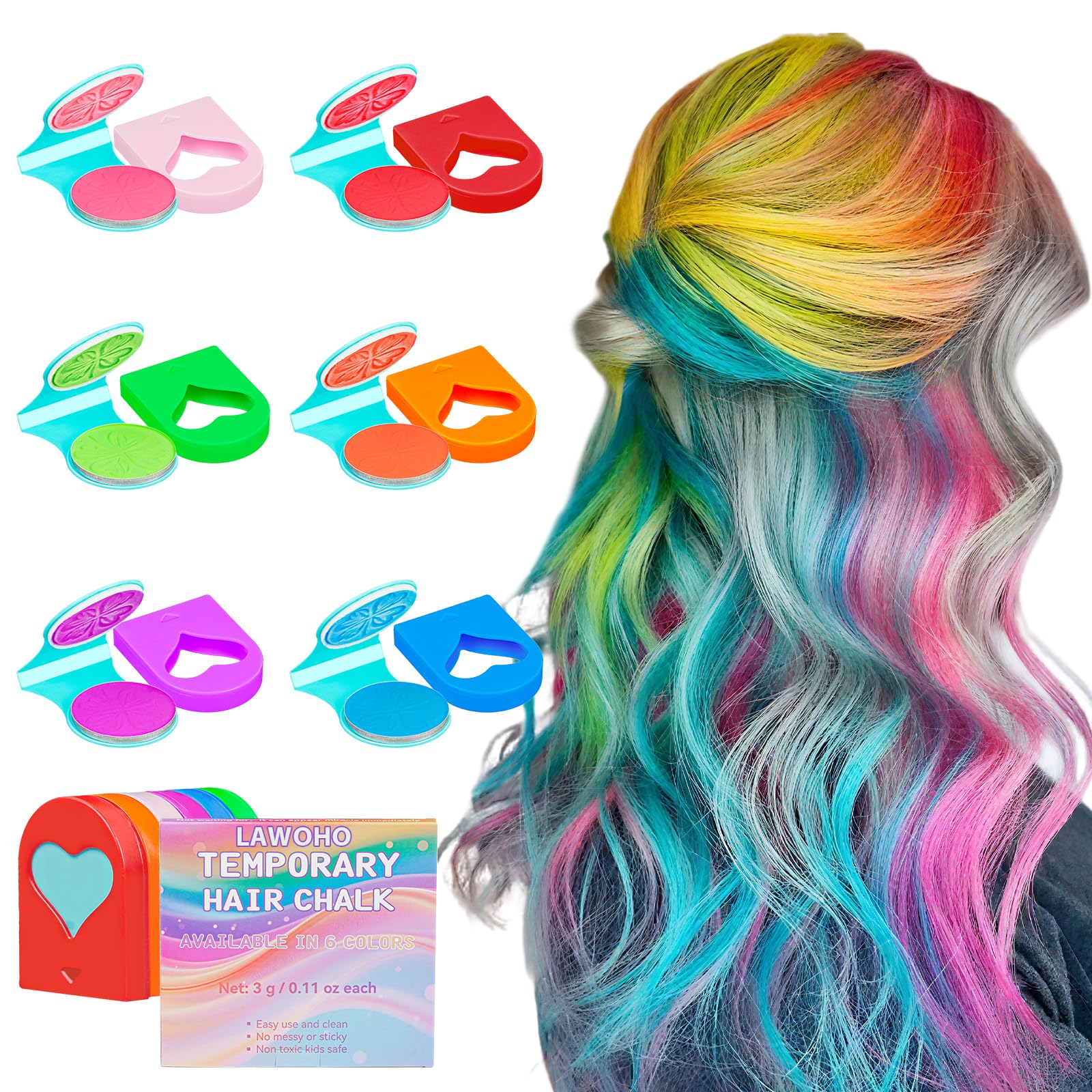 LAWOHO Temporäre Haarfarbe Für Kids – 12 Neonfarben, Leuchtet Unter UV-Licht, Auswaschbar Für Partys