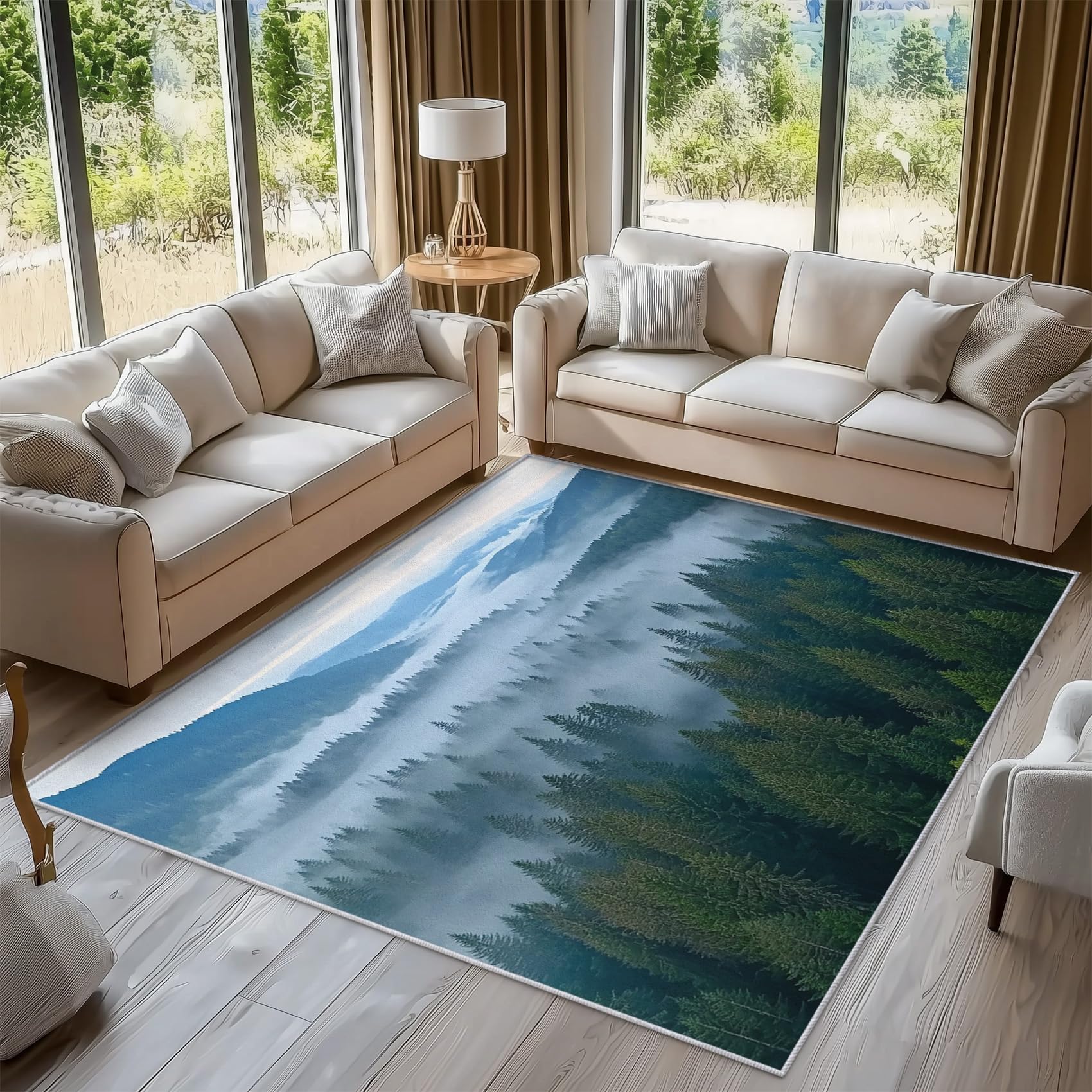 Tapis forêt brumeuse 180x240 grand tapis de salon en flanelle
