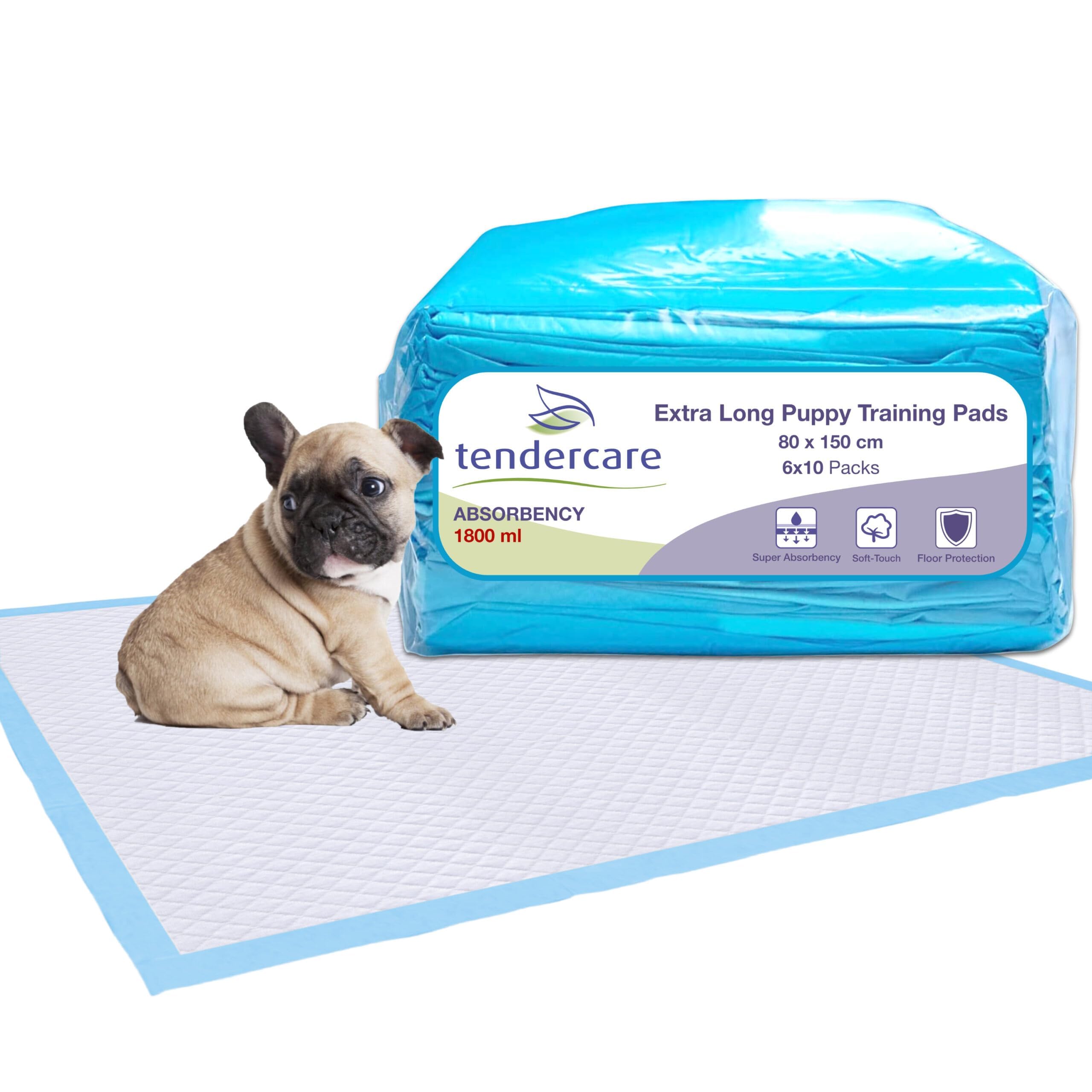 Tendercare White - Puppy Training Pads - 40 Extra Long Puppy Pads - 80 X 150Cm - Super Absorbent & Waterproof - Disposable Incontinence Pads - 1800Ml Absorbency